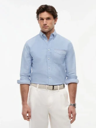 Camicia Oxford a righe con taschino, vestibilità regolare
