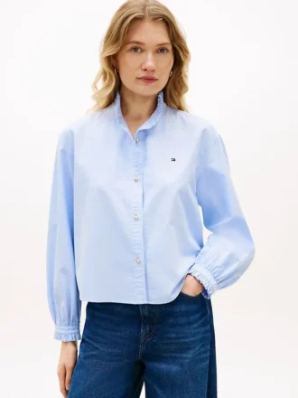 Camicia Oxford corta con bordi arricciati