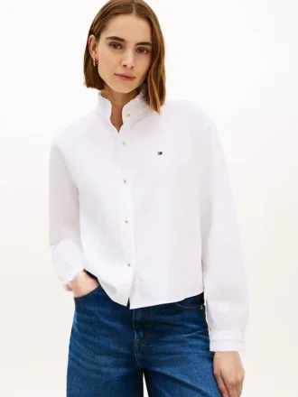 Camicia Oxford corta con bordi arricciati