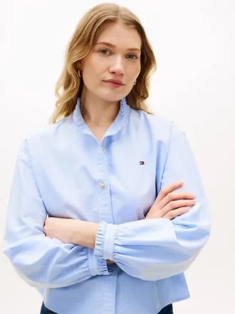 Camicia Oxford corta con bordi arricciati