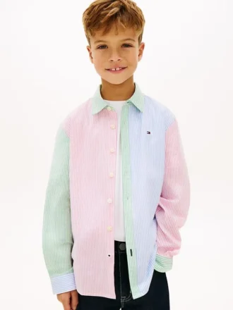 Camicia Oxford elasticizzata a righe miste per bambini