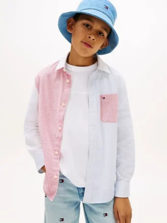 Camicia Oxford elasticizzata a righe miste per bambini