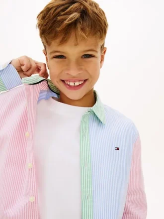 Camicia Oxford elasticizzata a righe miste per bambini