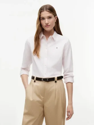 Camicia Oxford elasticizzata a righe, vestibilità regolare