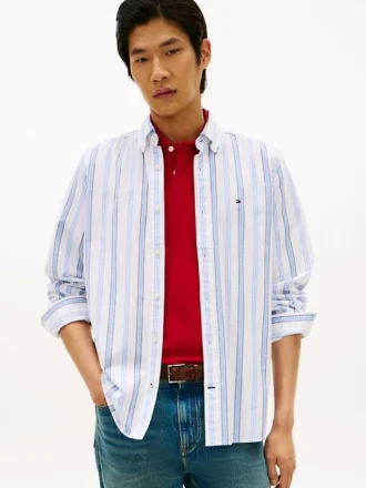 Camicia Oxford elasticizzata a righe, vestibilità regolare