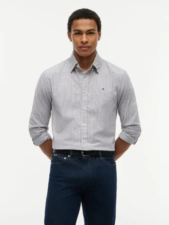 Camicia Oxford elasticizzata a righe, vestibilità regolare