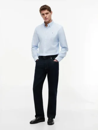 Camicia Oxford elasticizzata a righe, vestibilità regolare