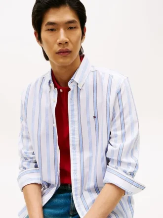 Camicia Oxford elasticizzata a righe, vestibilità regolare