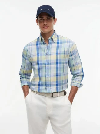 Camicia Regular in misto lino a quadri Madras