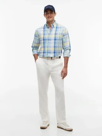 Camicia Regular in misto lino a quadri Madras