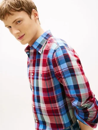 Camicia Regular in misto lino a quadri Madras