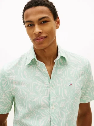 Camicia stampata in misto cotone e lino