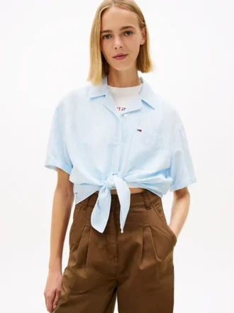 Camicia Tommy Jeans in misto lino con lacci sul davanti