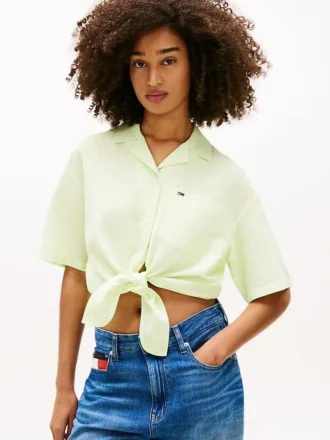 Camicia Tommy Jeans in misto lino con lacci sul davanti