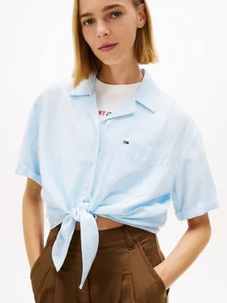 Camicia Tommy Jeans in misto lino con lacci sul davanti