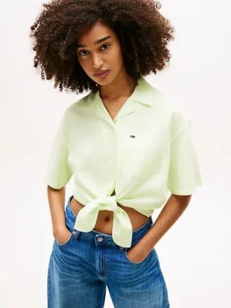 Camicia Tommy Jeans in misto lino con lacci sul davanti