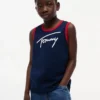 Canotta per bambini con logo Tommy in stile script Canotta per bambini con logo Tommy in stile script