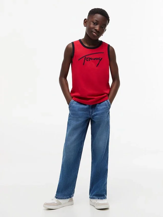 Canotta per bambini con logo Tommy in stile script Canotta per bambini con logo Tommy in stile script