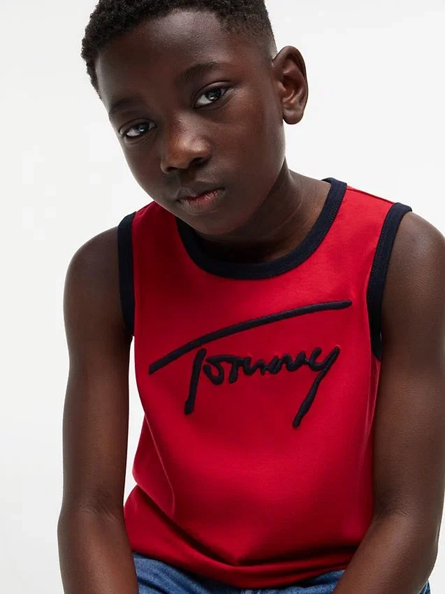 Canotta per bambini con logo Tommy in stile script Canotta per bambini con logo Tommy in stile script