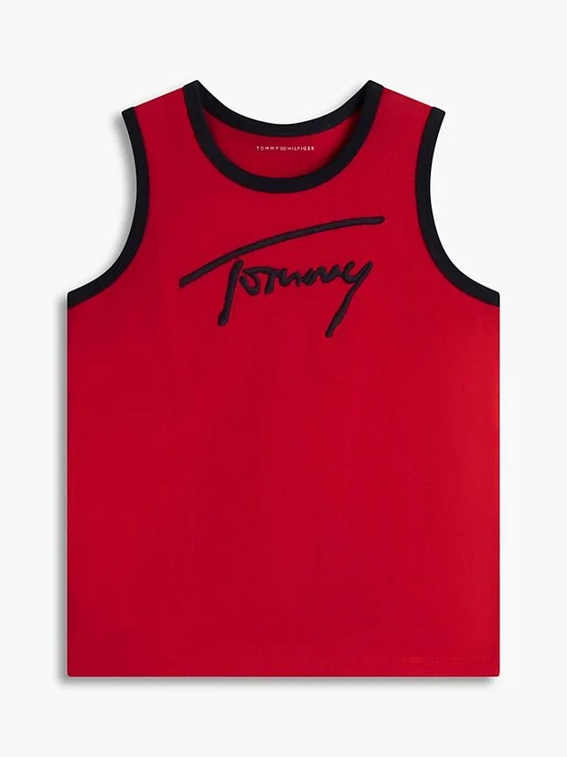 Canotta per bambini con logo Tommy in stile script Canotta per bambini con logo Tommy in stile script