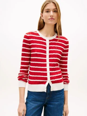 Cardigan a righe con lavorazione a trecce