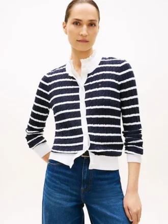 Cardigan a righe con lavorazione a trecce