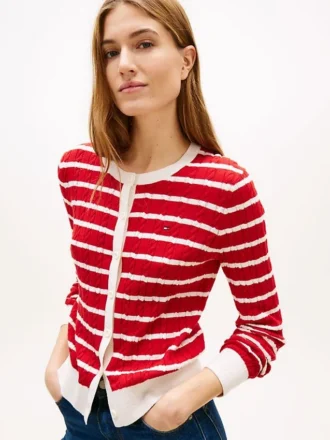 Cardigan a righe con lavorazione a trecce