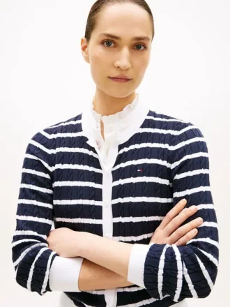 Cardigan a righe con lavorazione a trecce