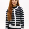 Cardigan a righe con lavorazione a trecce per bambina