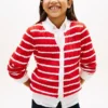 Cardigan a righe con lavorazione a trecce per bambina