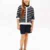 Cardigan a righe con lavorazione a trecce per bambina