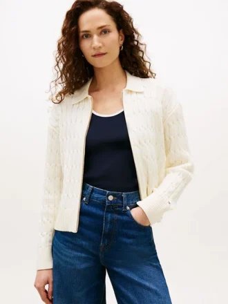 Cardigan con zip a maglia intrecciata e vestibilità squadrata