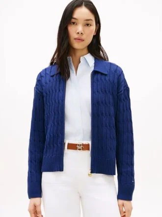 Cardigan con zip a maglia intrecciata e vestibilità squadrata
