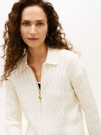 Cardigan con zip a maglia intrecciata e vestibilità squadrata
