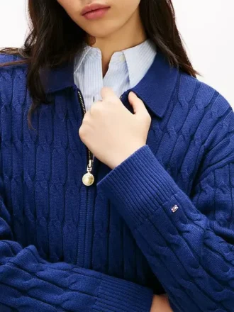 Cardigan con zip a maglia intrecciata e vestibilità squadrata