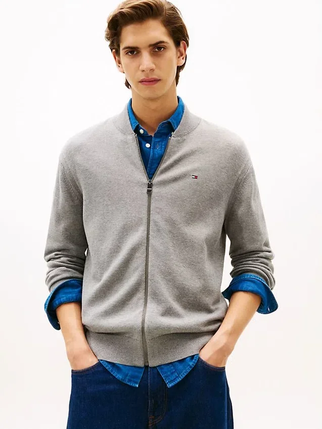 Cardigan da baseball in cotone con zip Cardigan da baseball in cotone con zip