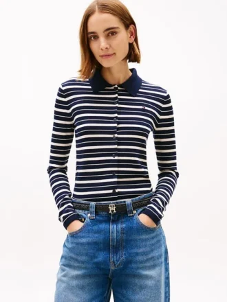 Cardigan polo slim fit in misto lana e seta