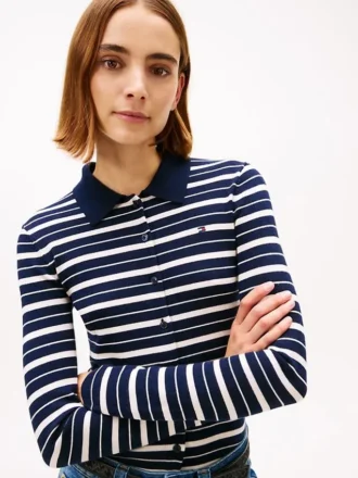 Cardigan polo slim fit in misto lana e seta