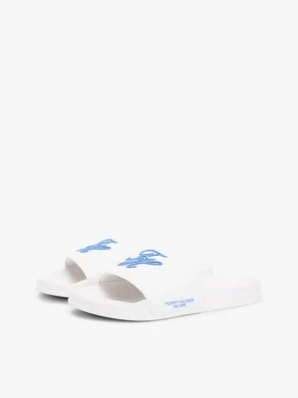 Ciabatte da piscina in tela con monogramma script
