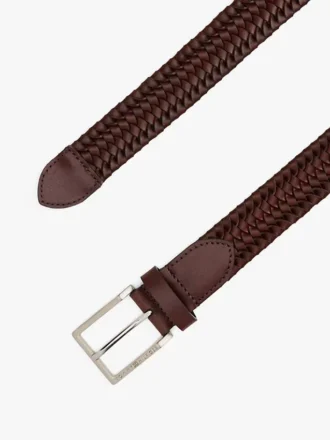 Cintura in pelle intrecciata con fibbia quadrata
