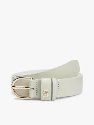 Cintura sottile in pelle con monogramma in rilievo