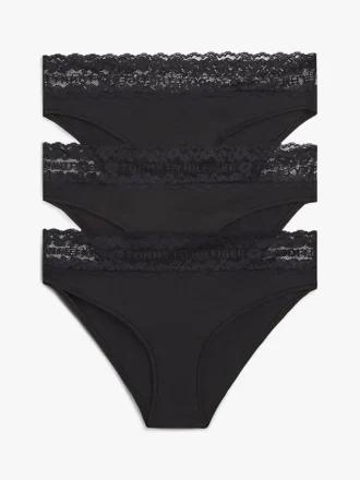 Confezione da 3 slip bikini con bordi in pizzo