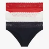 Confezione da 3 slip bikini con bordi in pizzo Confezione da 3 slip bikini con bordi in pizzo