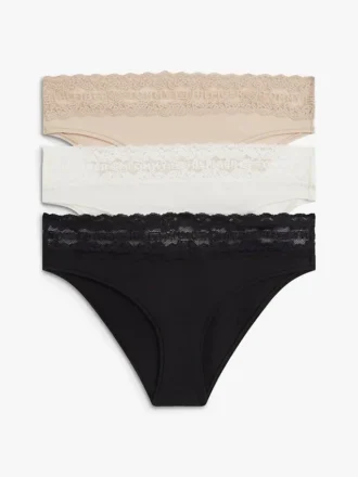 Confezione da 3 slip bikini con bordi in pizzo