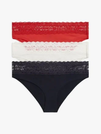 Confezione da 3 slip bikini con bordi in pizzo
