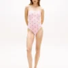 Costume da bagno a fascia con monogramma in script su tutta la superficie Costume da bagno a fascia con monogramma in script su tutta la superficie