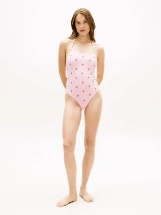 Costume da bagno a fascia con monogramma in script su tutta la superficie