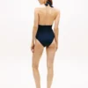 Costume da bagno a fascia con scollo profondo e strisce iconiche