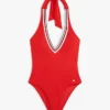 Costume da bagno a fascia con scollo profondo e strisce iconiche