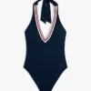 Costume da bagno a fascia con scollo profondo e strisce iconiche